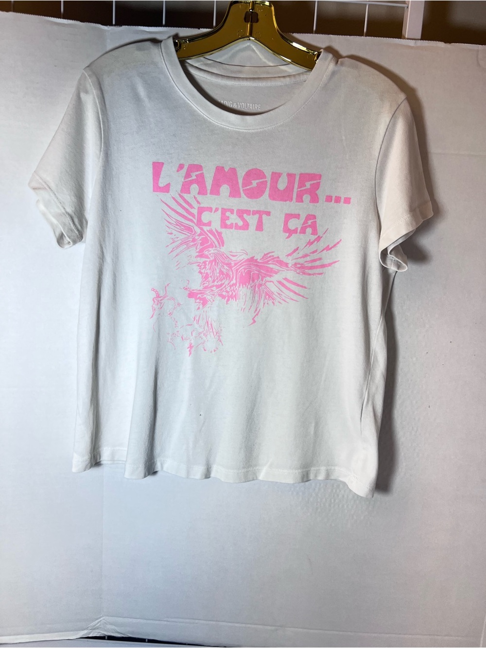 Zadig & Voltaire White Tee with Pink L'AMOUR Graphic